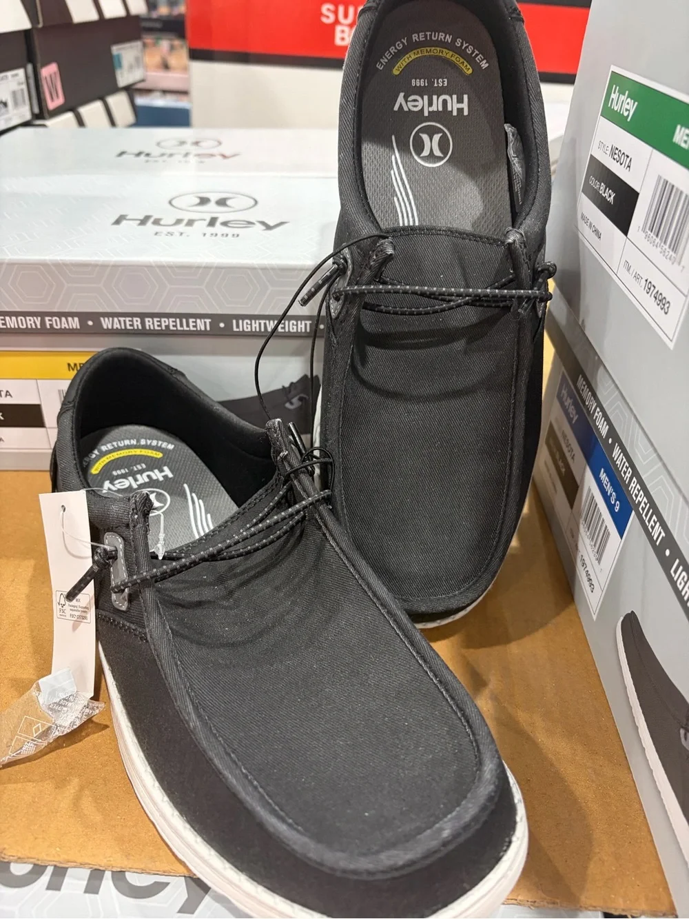 Hurley Black Men's Slip-On Casual Loafers Nesota lightweight water repellent new